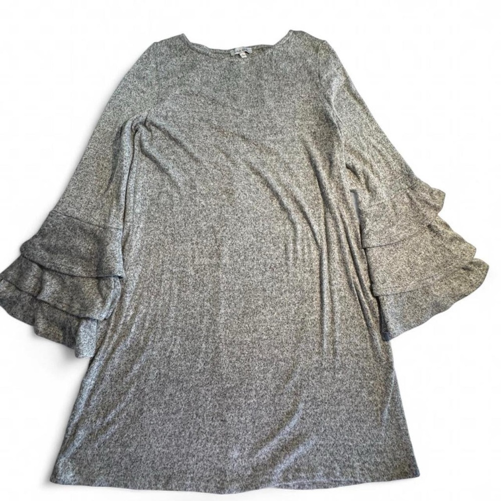 White Birch Heather Grey Bell Sleeve Sweater Dress Size Large